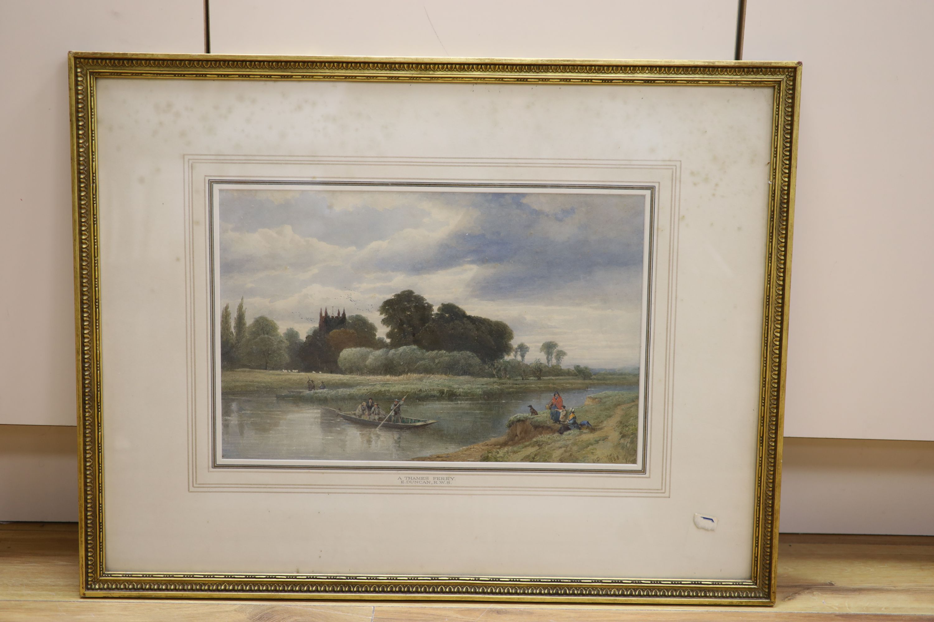 Edward Duncan, watercolour, 'A Thames Ferry', signed and dated 1863, 26 x 40cm